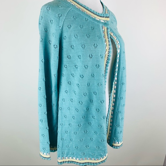 Gaxelle Ribbon Trim Pointelle Cardigan Grandmacore Sweater Small - Picture 4 of 12